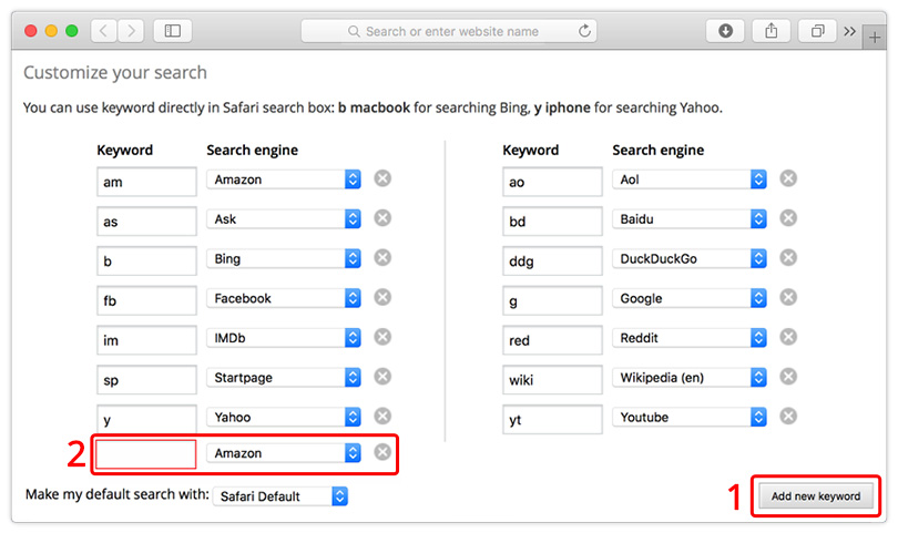 Add new search engine to Safari